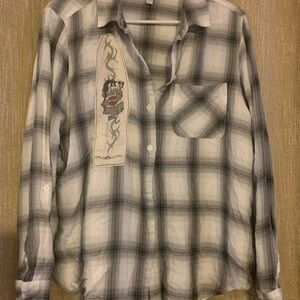 Time and Tru Black and White Plaid Button-Down Shirt